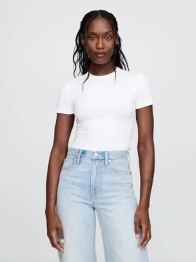 Sıkı Örgü Jersey Tişörtlü Tanga Çıtçıtlı Body