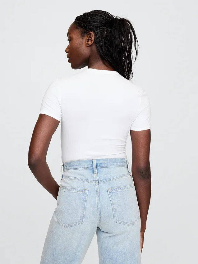 Sıkı Örgü Jersey Tişörtlü Tanga Çıtçıtlı Body