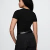 Sıkı Örgü Jersey Tişörtlü Tanga Çıtçıtlı Body