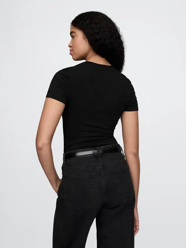 Sıkı Örgü Jersey Tişörtlü Tanga Çıtçıtlı Body