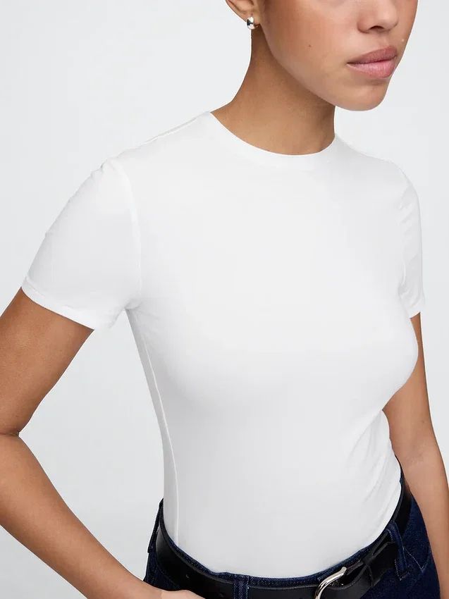 Sıkı Örgü Jersey Tişörtlü Tanga Çıtçıtlı Body
