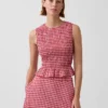 Smoklu Gingham Kısa Peplum Üst