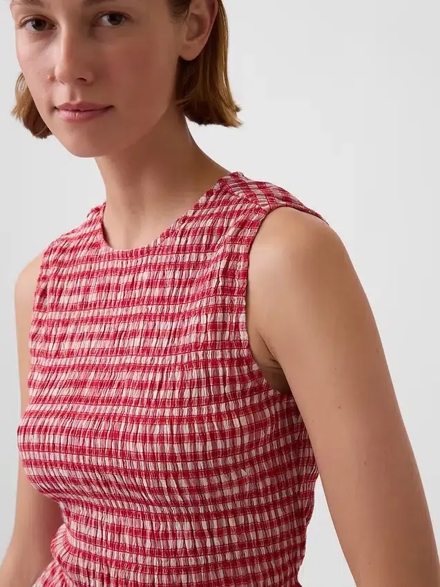 Smoklu Gingham Kısa Peplum Üst