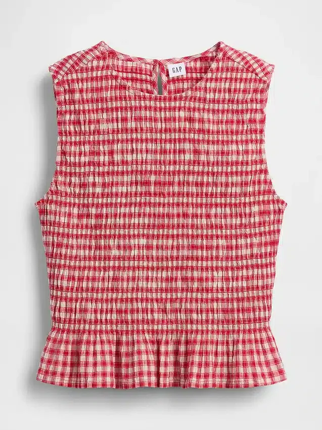 Smoklu Gingham Kısa Peplum Üst