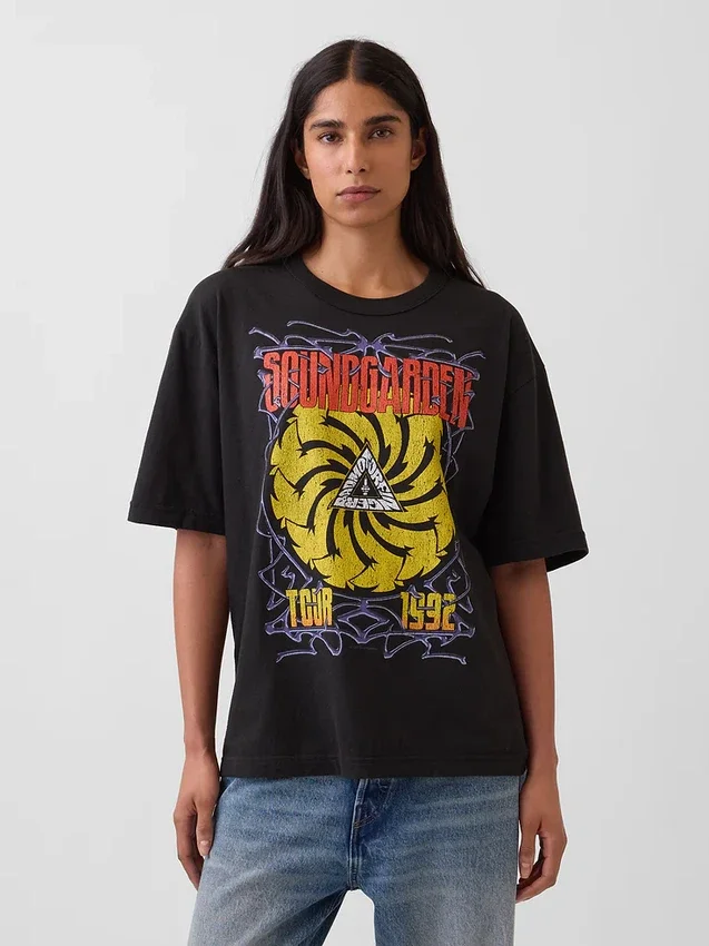 Soundgarden Ağır Pamuklu Kısaltılmış Grafik Tişört