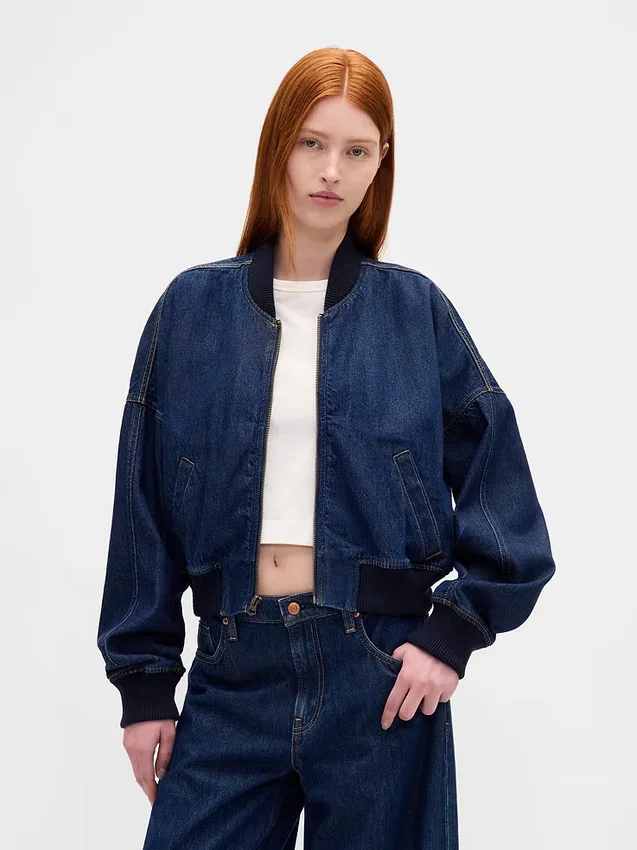 Ultra Yumuşak Denim Bomber Ceket
