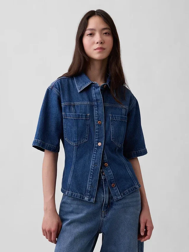 Ultra Yumuşak Denim Cepli Gömlek