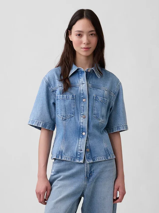 Ultra Yumuşak Denim Cepli Gömlek