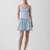 Ultra Yumuşak Denim Çizgili Düşük Bel Mini Elbise