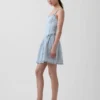 Ultra Yumuşak Denim Çizgili Düşük Bel Mini Elbise