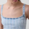 Ultra Yumuşak Denim Çizgili Düşük Bel Mini Elbise