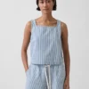 Ultra Yumuşak Denim Çizgili Kısa Şortlu Tank Top