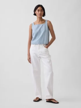 Ultra Yumuşak Denim Çizgili Kısa Şortlu Tank Top