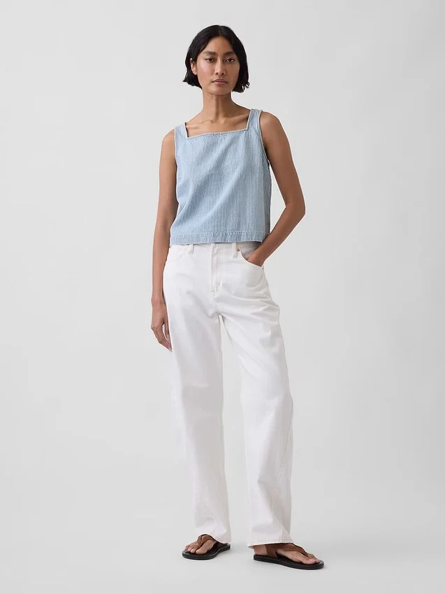 Ultra Yumuşak Denim Çizgili Kısa Şortlu Tank Top