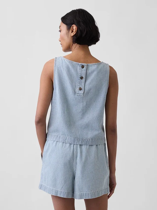 Ultra Yumuşak Denim Çizgili Kısa Şortlu Tank Top