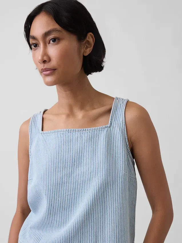 Ultra Yumuşak Denim Çizgili Kısa Şortlu Tank Top