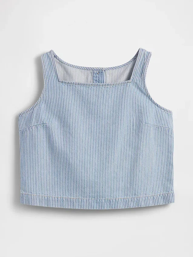 Ultra Yumuşak Denim Çizgili Kısa Şortlu Tank Top