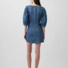 Ultra Yumuşak Denim Kabarık Kollu Mini Elbise