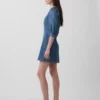 Ultra Yumuşak Denim Kabarık Kollu Mini Elbise