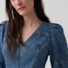 Ultra Yumuşak Denim Kabarık Kollu Mini Elbise