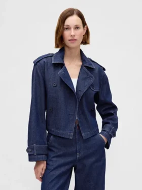 Ultra Yumuşak Denim Kısa Trençkot
