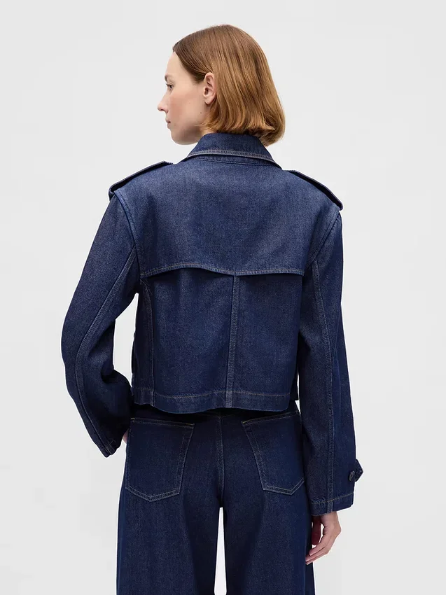 Ultra Yumuşak Denim Kısa Trençkot