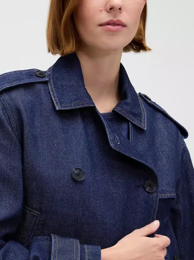 Ultra Yumuşak Denim Kısa Trençkot