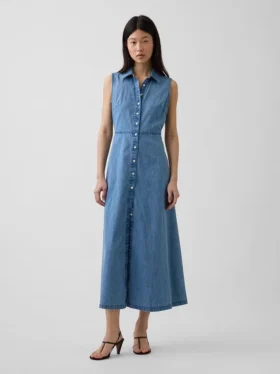 Ultra Yumuşak Denim Maxi Gömlek Elbise