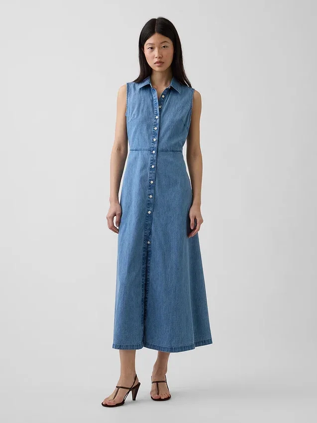 Ultra Yumuşak Denim Maxi Gömlek Elbise