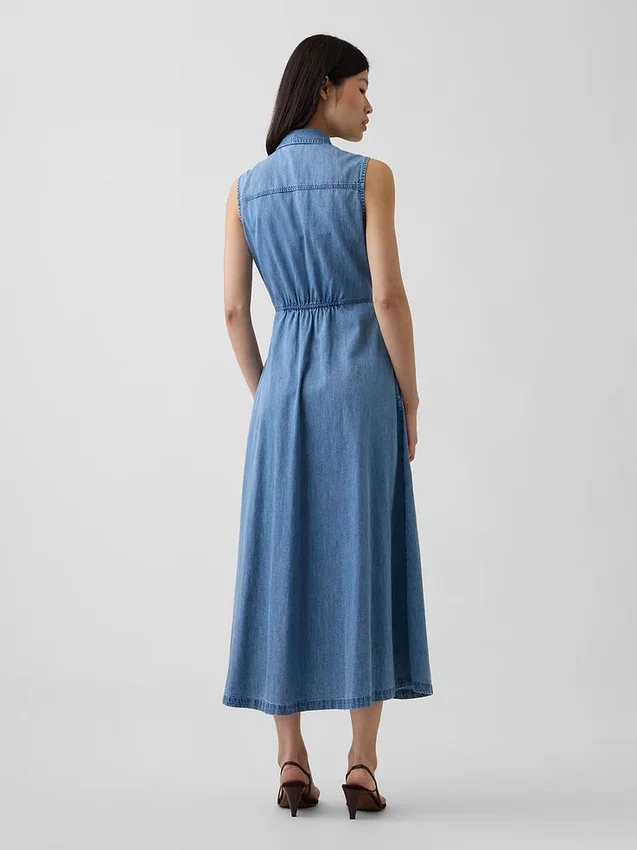 Ultra Yumuşak Denim Maxi Gömlek Elbise