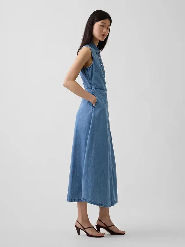 Ultra Yumuşak Denim Maxi Gömlek Elbise