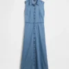 Ultra Yumuşak Denim Maxi Gömlek Elbise