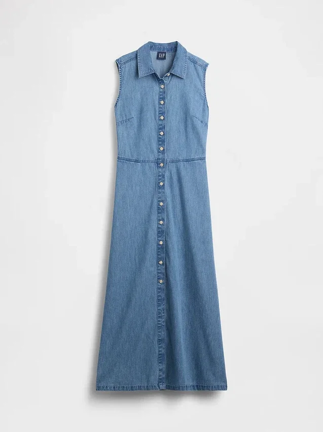 Ultra Yumuşak Denim Maxi Gömlek Elbise