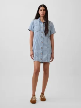 Ultra Yumuşak Denim Mini Gömlek Elbise