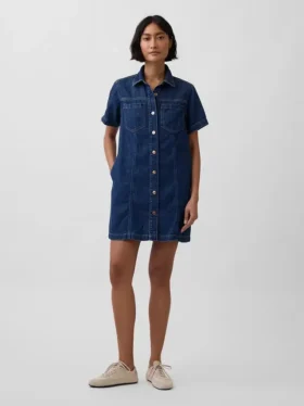 Ultra Yumuşak Denim Mini Gömlek Elbise
