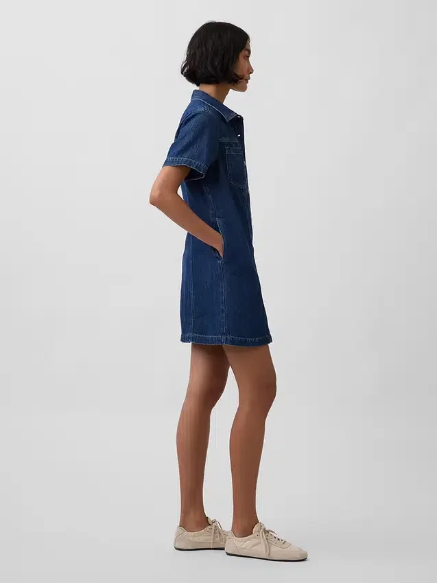 Ultra Yumuşak Denim Mini Gömlek Elbise