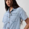 Ultra Yumuşak Denim Mini Gömlek Elbise