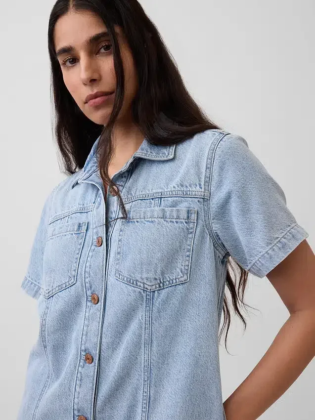 Ultra Yumuşak Denim Mini Gömlek Elbise