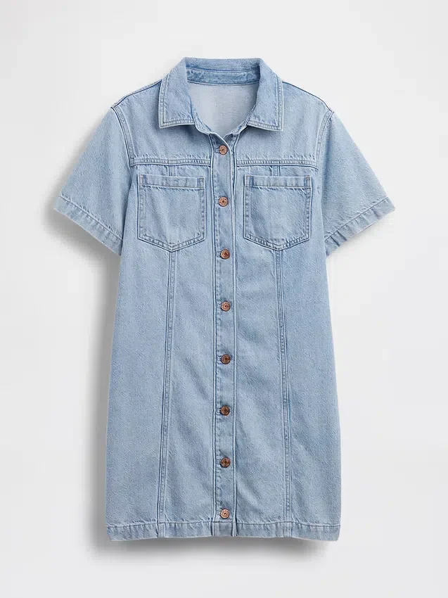 Ultra Yumuşak Denim Mini Gömlek Elbise