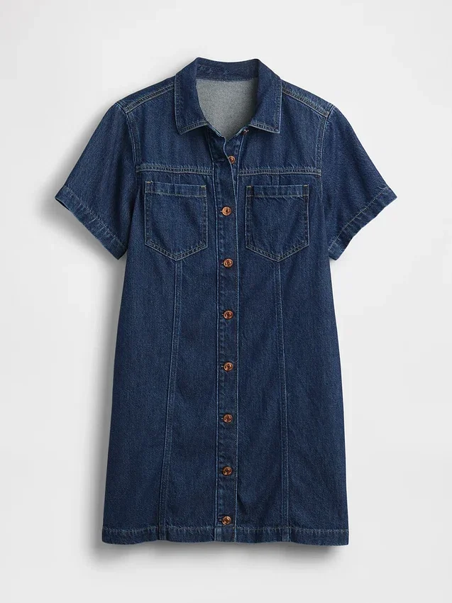 Ultra Yumuşak Denim Mini Gömlek Elbise