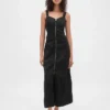 Ultra Yumuşak Denim Önden Fermuarlı Maxi Elbise