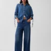 Ultra Yumuşak Denim Oversized Büzgülü Kollu Gömlek