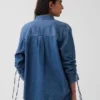 Ultra Yumuşak Denim Oversized Büzgülü Kollu Gömlek