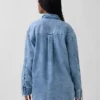 Ultra Yumuşak Denim Oversized Büzgülü Kollu Gömlek