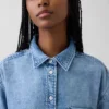 Ultra Yumuşak Denim Oversized Büzgülü Kollu Gömlek
