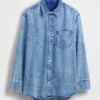 Ultra Yumuşak Denim Oversized Büzgülü Kollu Gömlek