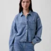 Ultra Yumuşak Denim Oversized Düz Etekli Kısa Gömlek