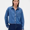 Ultra Yumuşak Denim Oversized Düz Etekli Kısa Gömlek