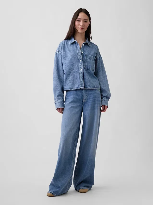 Ultra Yumuşak Denim Oversized Düz Etekli Kısa Gömlek