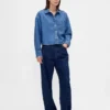 Ultra Yumuşak Denim Oversized Düz Etekli Kısa Gömlek